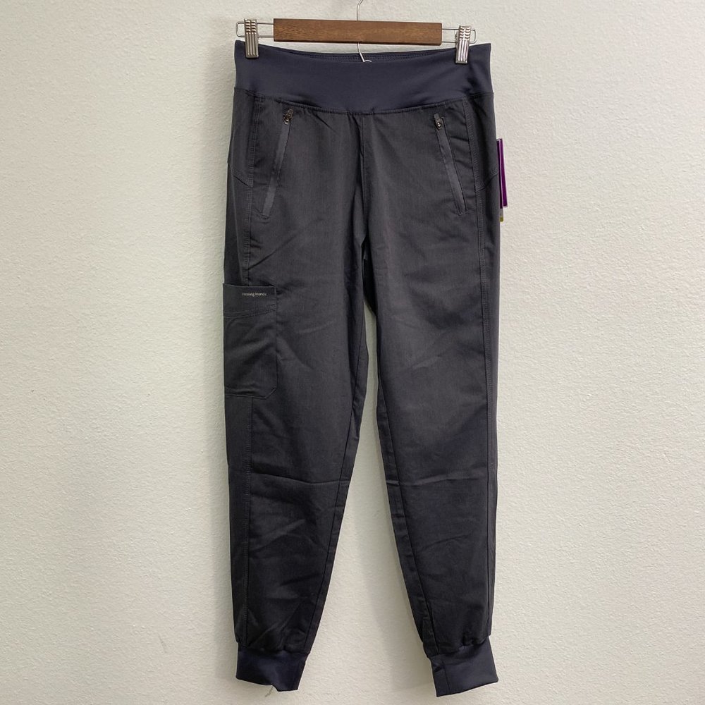 Healing Hands XS Pewter Jogger Knit Waistband Pants Scrubs Zip